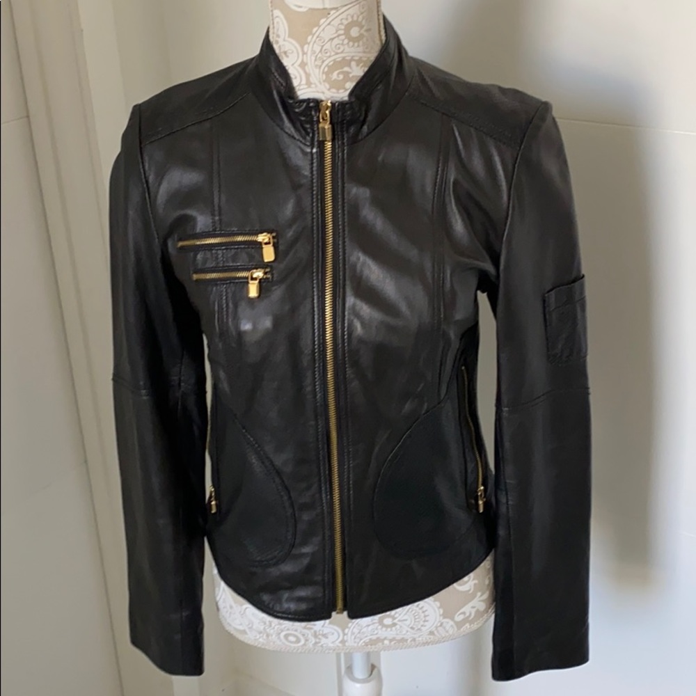 “Laundry” Black leather moto jacket